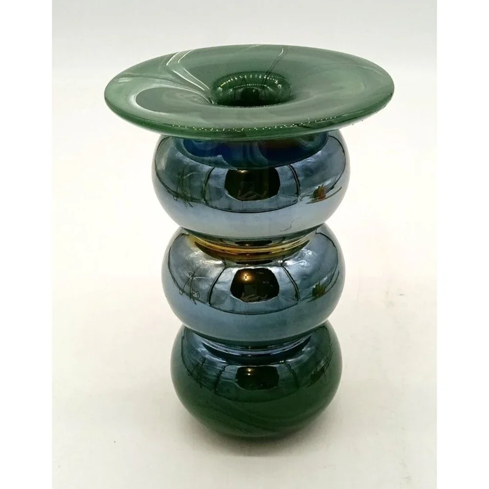 Anthropologie Bolla Borosilicate Green Glass Swirl 2 in 1  Candleholder Vase 6